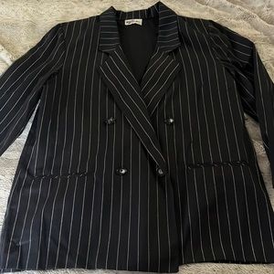 Black white pinstripe blazer 14 retro vintage double breasted Katie Brooke USA